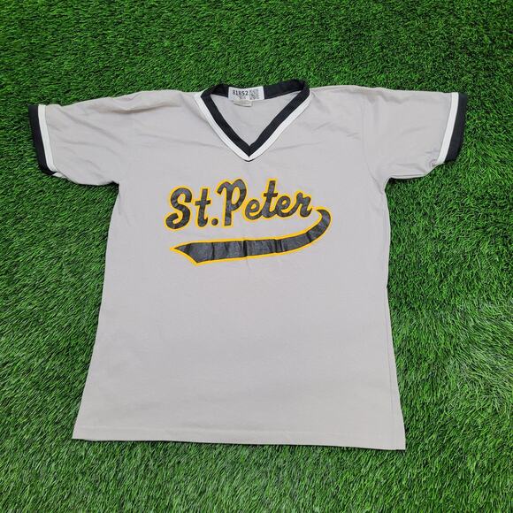 Vintage 90s St-Peter Ringer Shirt Medium 20x25 Gray - Picture 1 of 12
